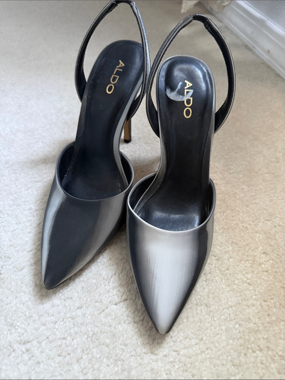 Aldo Black and silver Ombre Pointed Slingback Heels 7,5 worn